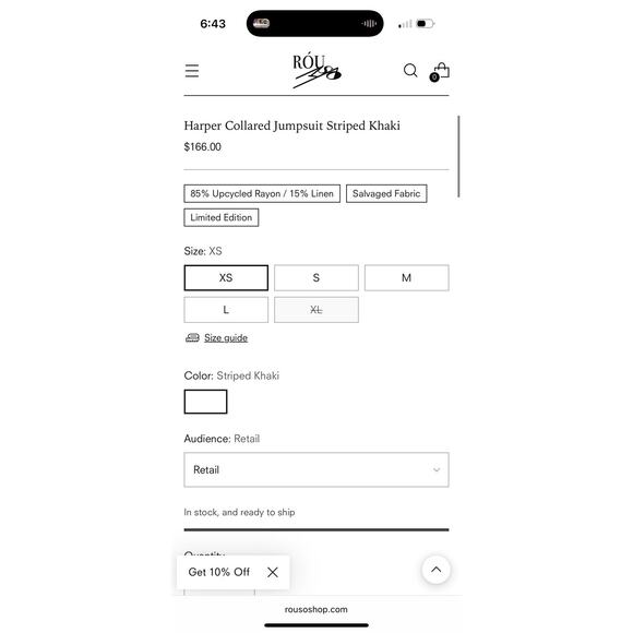 Rouso The Label Harper Collared Jumpsuit Striped Khaki Minimalist Womens XS New - Picture 3 of 13